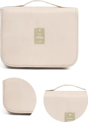 Produktbild von Hängender Kulturbeutel, ReiseToilettenbeutel, Kosmetik-Organizer, Groß, Handlich, Trocken & Nass Trennung, Beige Kosmetiktasche Wasserdicht