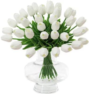 Immagine prodotto di Unyqoos® Tulipani realistici in lattice – Set da 12 pezzi, colore bianco, altezza 33 cm, diametro del bocciolo 3,5 cm, stelo in filo di metallo flessibile, decorazioni per la casa e per eventi