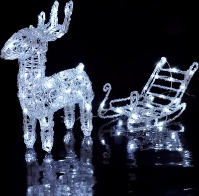 Produktbild von Weihnachtsbeleuchtung Rentier mit Schlitten, transparenter Lichterschlauch mit 64 weißen LEDs, Acryl-Eiszapfen, Indoor-Outdoor geeignet, Netzkabel (L) ca. 5 m