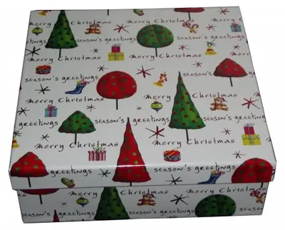 Produktbild von 8 Geschenkkarton Weihnachten Tannenbaum weiß mit Pilzdekor
