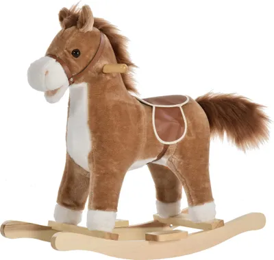 Produktbild von Kinder Schaukelpferd Baby Schaukeltier Pferd mit Tiergeräusche Spielzeug Haltegriffe für 36-72 Monate Plüsch Braun 65 x 32,5 x 61 cm