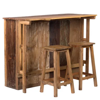 Produktbild von BARSCHRANK "ARUBA" | 140x110 cm (BxH) | Holz Minibar mit 2 Hockern