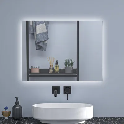 Produktbild von LED Badspiegel 80×60cm Kaltweiß dimmbar Memory eine Stunde automatische Abschaltung Touch Wandschalter Badezimmerspiegel
