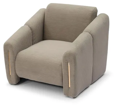 Image de MENZZO Fauteuil design Maximilien Métal doré et Velours côtelé Taupe