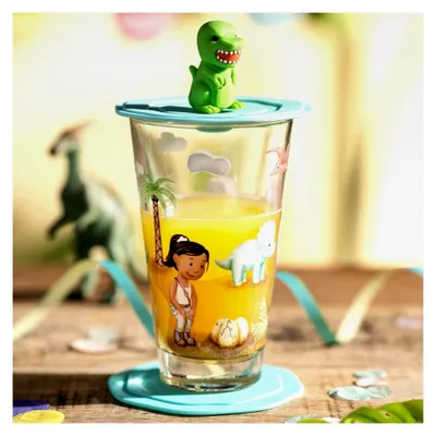 Produktbild von Türkiser Deckel mit Dinosaurier-Motiv