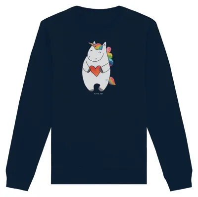 Produktbild von Mr. & Mrs. Panda Baumwoll Pullover Einhorn Herz Größe XL - French Navy - Geschenk, Bio, Unicorn, Lustig, Sweatshirt, Freundin, Sweater, Pulli, Einhörner
