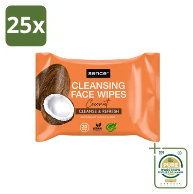 Produktbild von 25 x Sence Coconut Gesichtsreinigungstücher - Pflegend - 20 Tücher - Vorratspackung - 25 Stücke