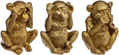 Produktbild von Set aus 3 Statuen "Weise Affen" - Kunstharz - golden H 17 cm - Atmosphera créateur d'intérieur