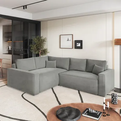 Produktbild von Masseno Ecksofa ERONIS L-S mit Schlaffunktion L-Form, Sofa mit Bettkasten, Wohnzimmersofa, Couch, Soffa, Bettsofa, Couchgarnitur- Hellgrau, MONOLITH 84