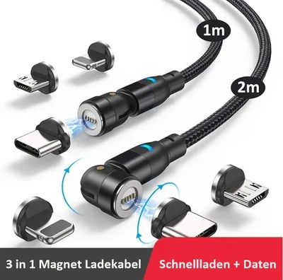 A product image showcasing magnetic charging cables and their various connector types.