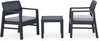Produktbild von 3-tlg. Garten-Lounge-Set mit Auflagen Kunststoff Grau
