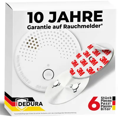 Produktbild von Dedura Rauchmelder mit Magnethalter Set (6 Stück), DIN EN 14604, Rauchwarnmelder mit Magnet inkl. 9V Batterie