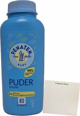 Produktbild von Penaten Puder auf Basis von Maisstärke mit Aloe und Vitamin E (100g Flasche) + usy Block