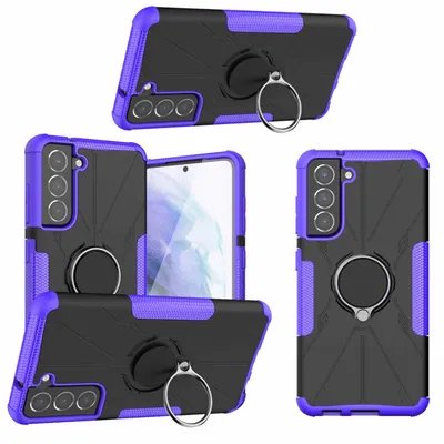 Produktbild von Für Samsung Galaxy S21 FE G990B Lila Magnet Hybrid + TPU + Ring Handy Tasche Neu