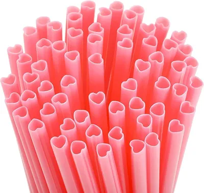 Productafbeelding van Hartvormige roze herbruikbare plastic rietjes met 2