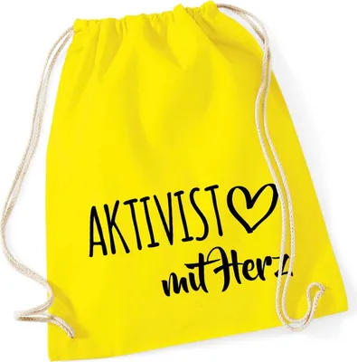 Produktbild von Huuraa Turnbeutel Aktivist mit Herz 12 Liter Yellow Baumwolle Rucksack Geschenkidee