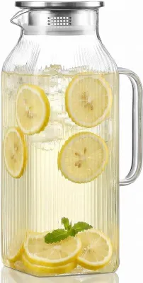 Productafbeelding van Glazen karaf 2 liter met deksel, borosilicaatglas waterkan voor koelkastdeur