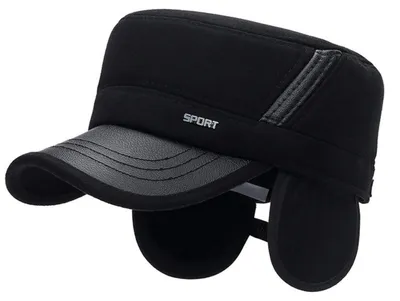Immagine prodotto di Cappello invernale da uomo con visiera e auricolari, berretto da baseball regolabile, cappello piatto, colore nero, taglia M-L
