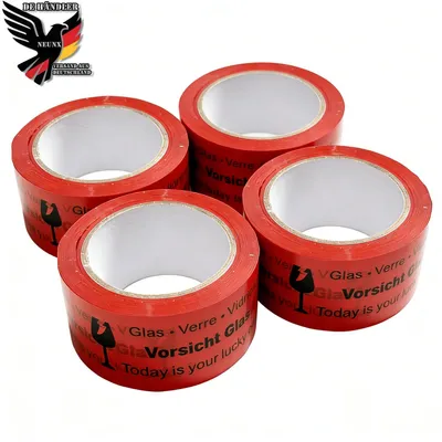 Produktbild von Neunx 4x Klebeband Paketklebeband Packband Paketband Kleber PP 50 mm x 66 m Paket Band für Päckchen Kartons Verpackung Rot "Vorsicht Glas" - 4 Rollen