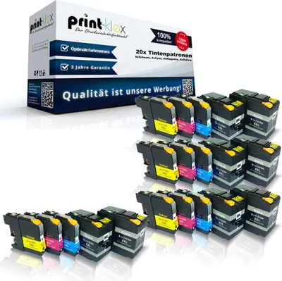 Produktbild von Print-Klex 20x kompatible Tintenpatronen kompatibel mit Brother MFC-J 6925 DW LC12EBK LC12EC LC12EM LC12EY Black Cyan Magenta Yellow - Sparset - Eco Office Serie