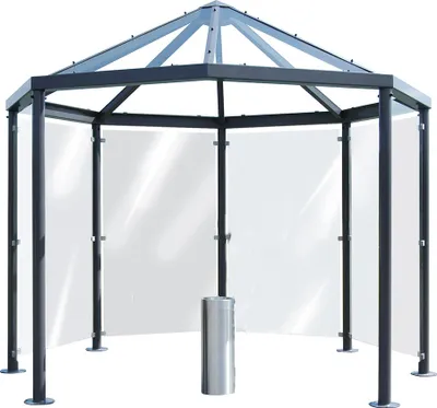 Produktbild von Raucherunterstand, BxTxH 3300x3300x3100 mm, lichte Höhe 2200 mm, ca. 10-12 Personen, farbbeschichtet RAL 9002 grauweiß, als Bausatz