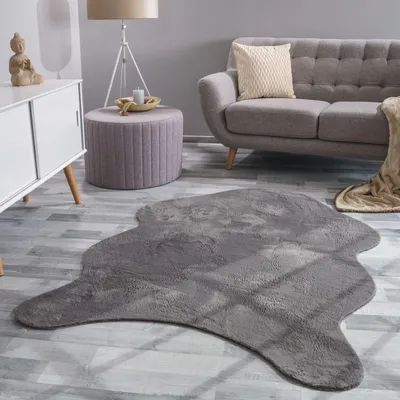 Produktbild von TT Home Wohnzimmer Teppich Unifarben Flauschig Modern Kunstfell Kurzflor Größe 60x90 cm Fell-Form