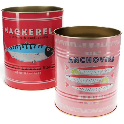 Produktbild von Aufbewahrungsdosen Fisch XL Metall Dosen 2er Set Retro-Stil Aufdruck Makrele Sardelle