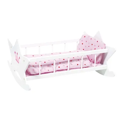 Produktbild von goki 51809 Puppenwiege mit Bettzeug, weiß/rosa