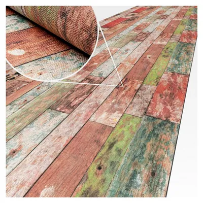 Produktbild von Küchenläufer Teppich Flur Läufer Küche waschbar pflegeleicht Holz Bunt 200x65cm