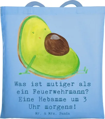 Produktbild von Mr. & Mrs. Panda Shopping Tasche Mutige Hebamme - Sky Blue - Geschenk, Geburtsvorbereitung, dokumententasche, Uni, Berufsliebe, Einkaufstasche, medizinische Betreuung