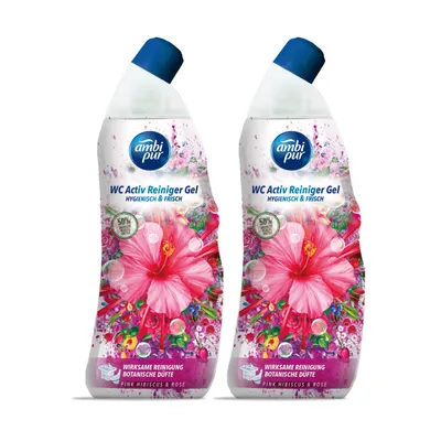 Produktbild von Ambi Pur WC Aktiv Reiniger Gel Pink Hibiskus & Rose 750ml (2er Pack)