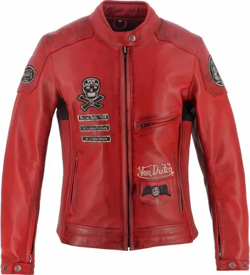 Produktbild von Von Dutch X Helstons Pretty Damen Motorrad Lederjacke, rot, XL