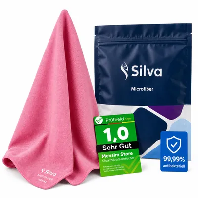 Produktbild von Silva Hochwertige Mikrofasertücher - Streifenfreie Fenster- und Spiegelreinigung, Küche & Magisches Reinigungstuch - Rosa, KI-generiertes Bild