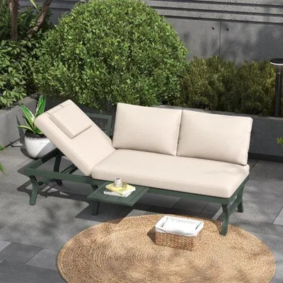 Image de Ensemble de jardin, banc d'extérieur, 3 places, avec dossier réglable (5 positions, jusqu'à 55°), table incluse (position réglable), vert