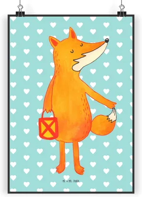 Produktbild von Mr. & Mrs. Panda Bild Fuchs Laterne DIN A3 - Türkis Pastell - Geschenk, Wandbild, drucke, wanddeko, Selbstbewusst, Sankt Martin, Plakat, kunstdruck poster