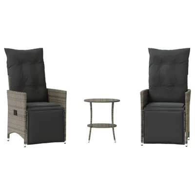 Immagine prodotto di vidaXL Set da bistrot 3 pezzi con cuscini in polirattan grigio