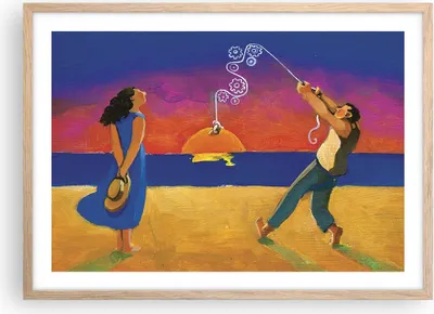 Produktbild von Gerahmtes Poster - Rahmen in heller Eiche - Symbol Liebe Surrealismus - 70x50 cm - Wand Bild - Wanddeko - Wandbilder - Kunstposter - Wandposter - Bilderrahmen - Bilder - Kunstdruck - P2NAA70x50-4411