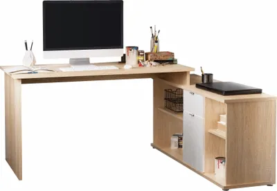 Obrázok produktu pre Kondela Rohový PC stolík Dalton 2 New L/P - dub sonoma / biela