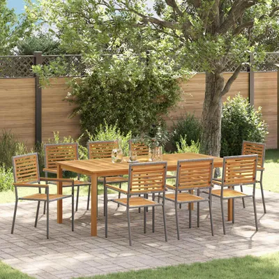 Image de Maison Exclusive - Ensemble de salon de jardin 9 pièces, gris, en bois massif d'acacia