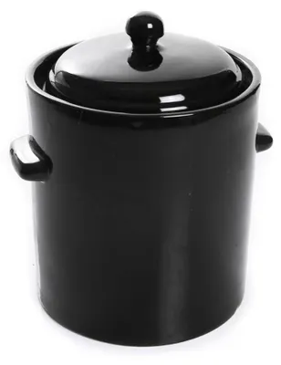 Produktbild von BirnePower Gärtopf 10L Schwarz, Sauerkrauttopf, Steinzeugtopf, Keramikfass, Tontopf mit Deckel, Hermetisch Wasserrinne Steingut, Gurkentopf