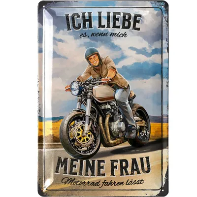 Produktbild von LANOLU Blechschild retro, Motorrad Deko, Mottorad Geschenke für Männer und Biker, lustige Sprüche Schild Werkstatt 20x30cm