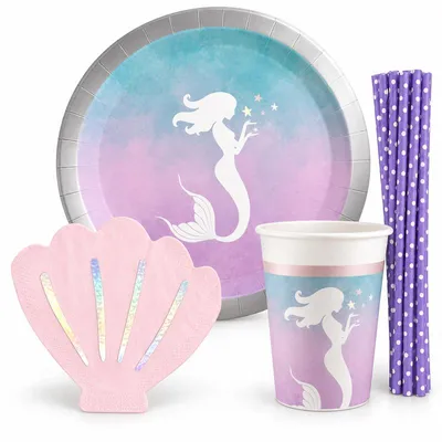 Produktbild von Partyset 48 tlg. Meerjungfrau Geburtstagsdeko Partyset zum Kindergeburtstag