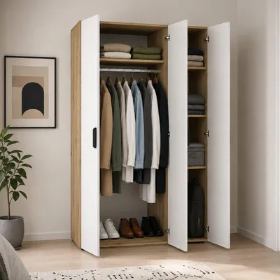 Imagen del producto de Dmora - Armario 3 Puertas, 111x52 cm Roble Marrón, Perchero