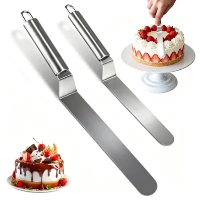 Produktbild von Edelstahl Tortenspachtel - Gebogene Klinge zum Glattstreichen - Backzubehör - Silber