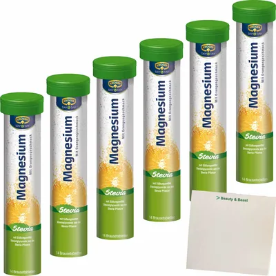 Produktbild von Day by Day Magnesium- Brausetabletten mit Stevia 6er Pack (6x14Stk Dose) + usy Block
