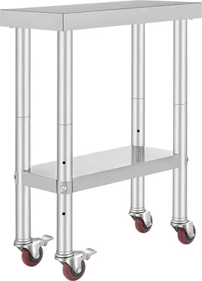 Produktbild von Keukentafel Horeca – Edelstahl Werktafel auf Rollen – Verstellbare Ablage – Mobiler Küchentisch – Rechtes/Bewegliches Küchenelement