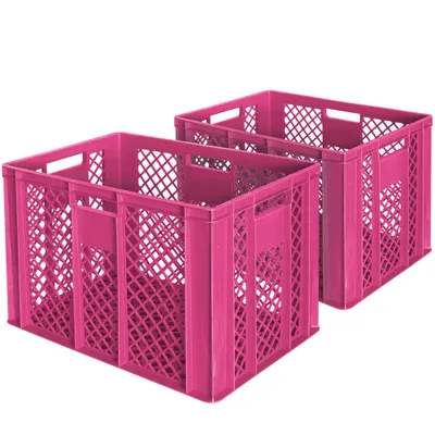 Produktbild von 2x Eurobehälter/Bäckerkiste, LxBxH 600 x 400 x 410 mm, lebensmittelecht, Boden und Wände durchbrochen, pink
