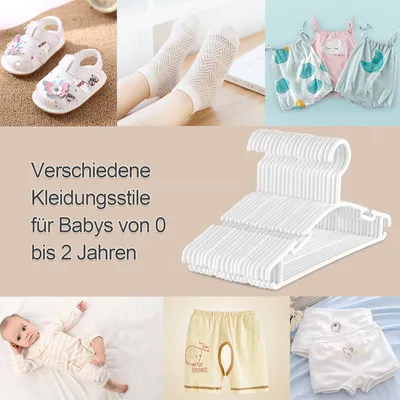 Produktbild von 30 Stück Kleiderbügel, für Kinderkleidung, Babykleidung, Rock und Hose für Kinder Weiß