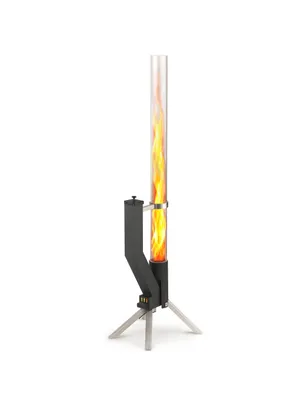 Produktbild von GARDENFLARE Feuerrohr Klassik Multicolor Edition – Korpus Schwarz mit silbernen Akzenten, Edelstahl & Glasrohr, bis 1 m Flammenhöhe, 75 Min Brenndauer