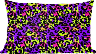 Produktbild von MuchoWow® Zierkissen Sofakissen Wohnzimmer Dekokissen 50x30 cm Pantherdruck - Neon - Lila - Gelb - Wohnzimmerdekoration - Polster mit Photo